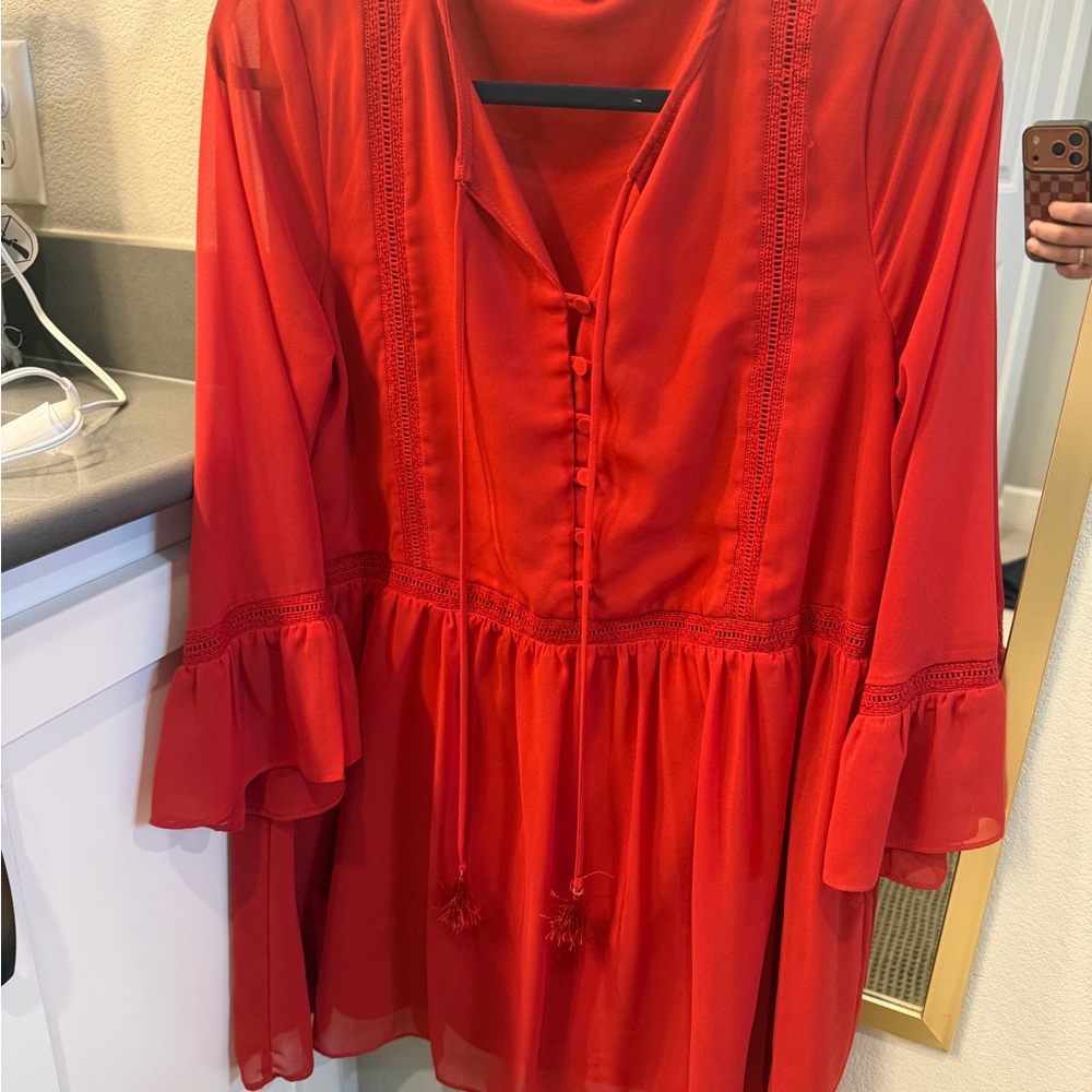 Elegant Red Button-Front Blouse